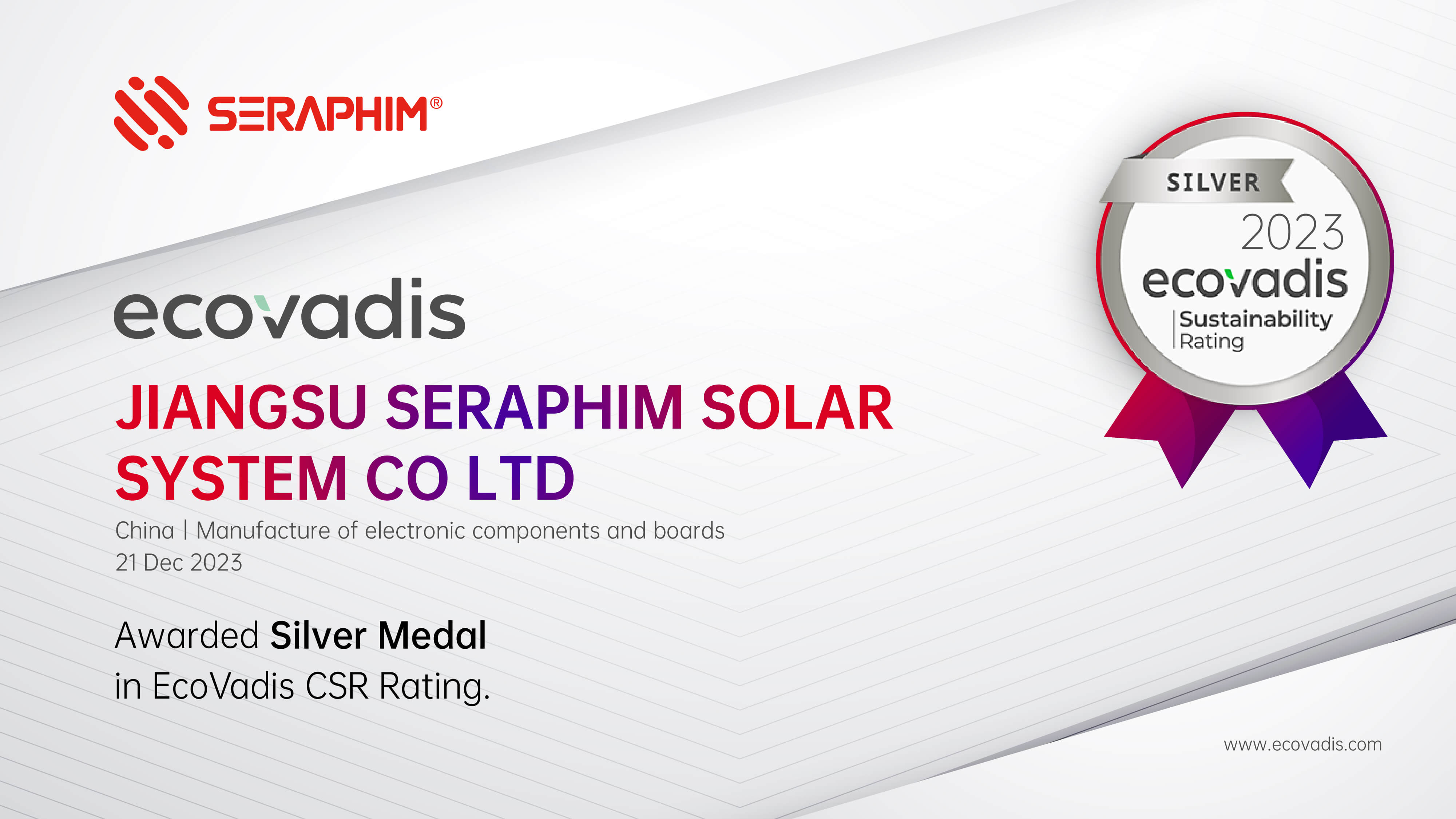 Medalla de Plata en Calificación CSR de EcoVadis